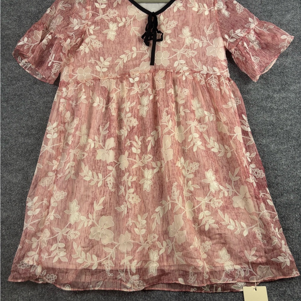 Tangrui Dusty Pink Floral Babydoll Dress Size M NWT